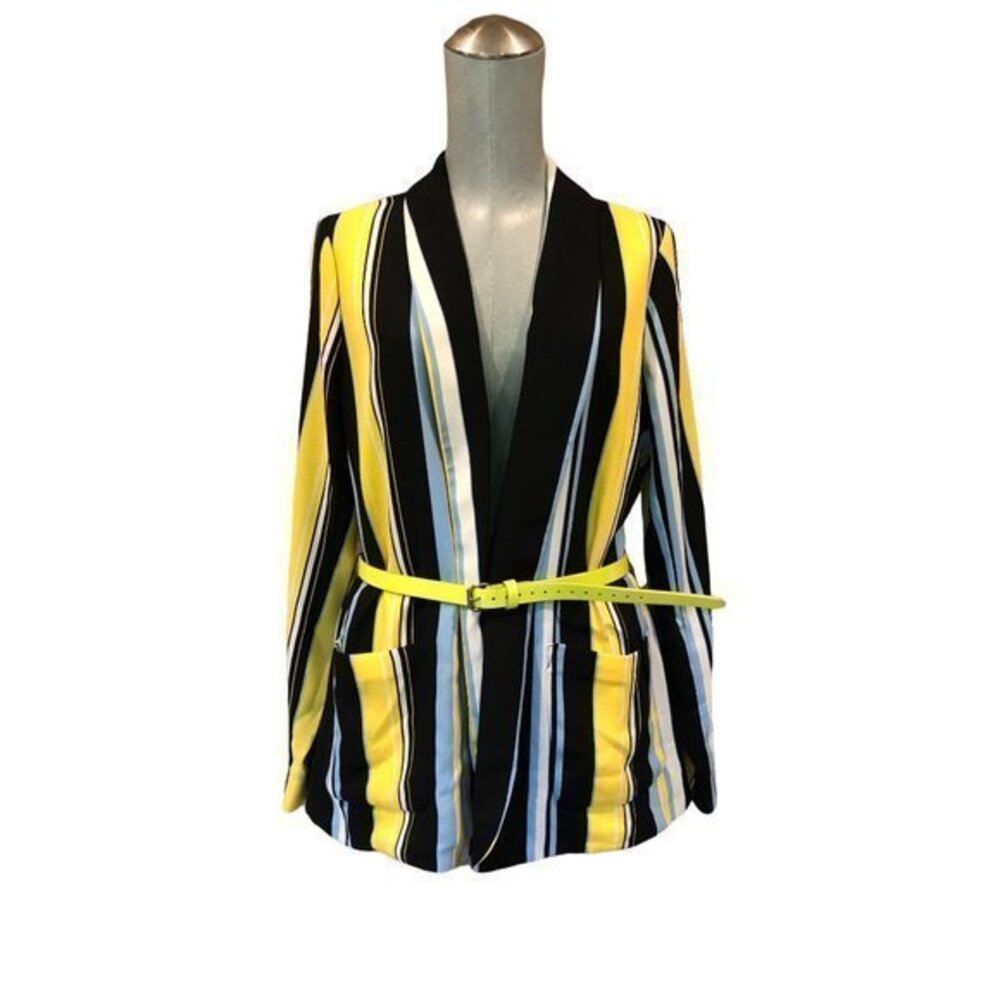 NEW Halogen soft Blazer Black Yellow Stripe Shawl Collar blazer size M